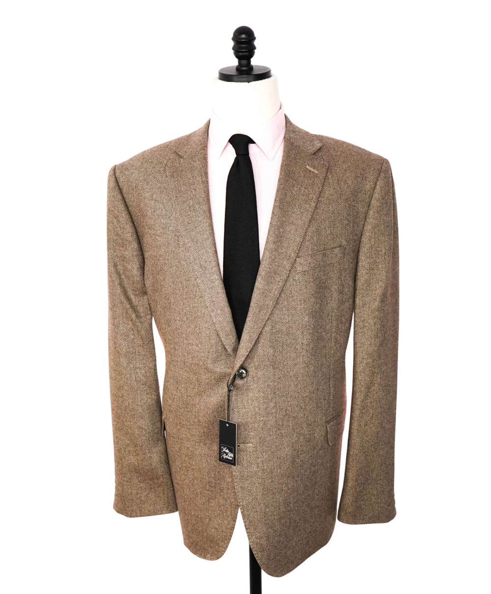 $1,295 SAKS 5TH AVE - Brown Herringbone Cashmere Blazer - 50R
